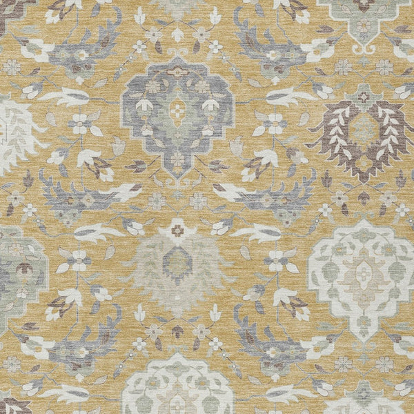 Homeroots 3' Artichoke Green Brown Ivory Damask Washable Area Rug For Indoor Outdoor Spaces, Durable Design 3' X 5' Polyester 599412