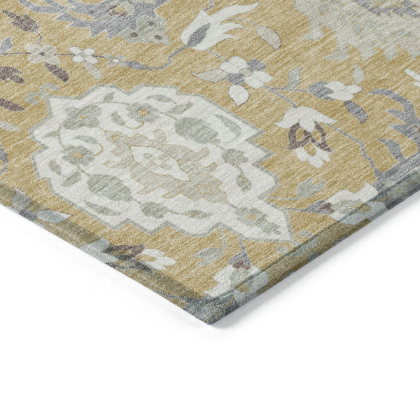 Homeroots 3' Artichoke Green Brown Ivory Damask Washable Area Rug For Indoor Outdoor Spaces, Durable Design 5' X 8' Polyester 599413
