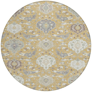 Homeroots 3' Artichoke Green Brown Ivory Damask Washable Area Rug For Indoor Outdoor Spaces, Durable Design 8' Round Polyester 599414