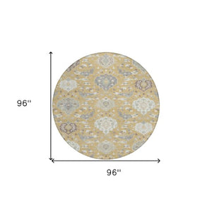 Homeroots 3' Artichoke Green Brown Ivory Damask Washable Area Rug For Indoor Outdoor Spaces, Durable Design 8' Round Polyester 599414