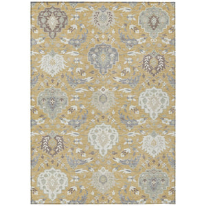 HomeRoots 5' Elegant Gold Ivory and Gray Damask Area Rug - Washable, Durable Design for Indoor and Outdoor Use 8' X 10' 599415