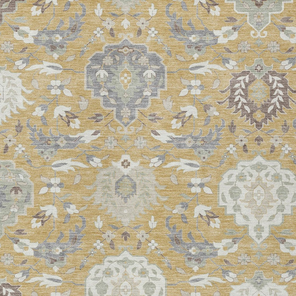 Homeroots 3' Artichoke Green Brown Ivory Damask Washable Area Rug For Indoor Outdoor Spaces, Durable Design 8' X 10' Polyester 599415