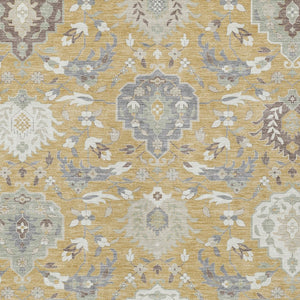 Homeroots 3' Artichoke Green Brown Ivory Damask Washable Area Rug For Indoor Outdoor Spaces, Durable Design 9' X 12' Polyester 599416