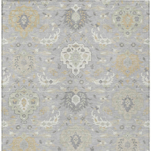 Homeroots 3' Artichoke Green Brown Ivory Damask Washable Area Rug For Indoor Outdoor Spaces, Durable Design 3' X 5' Polyester 599418