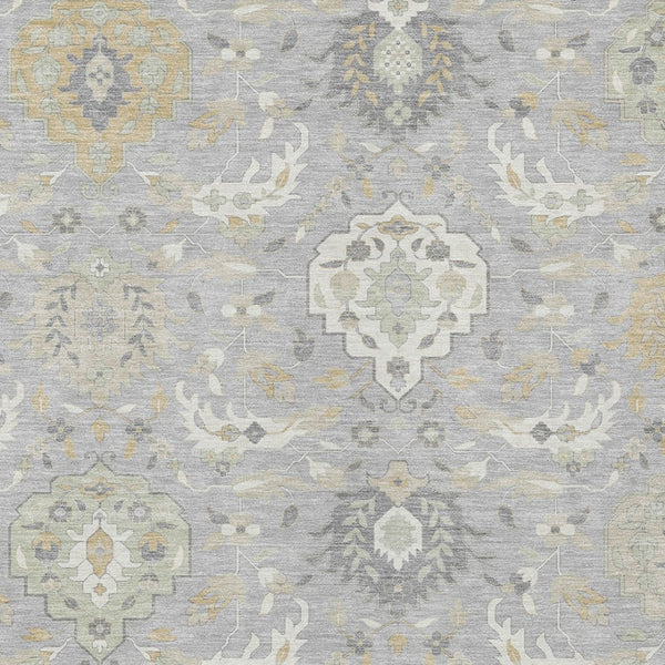 Homeroots 3' Artichoke Green Brown Ivory Damask Washable Area Rug For Indoor Outdoor Spaces, Durable Design 3' X 5' Polyester 599418