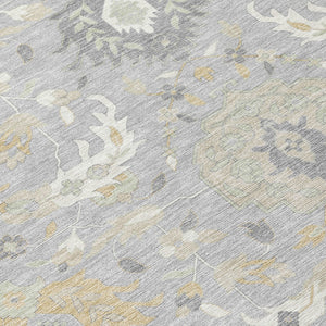 Homeroots 3' Artichoke Green Brown Ivory Damask Washable Area Rug For Indoor Outdoor Spaces, Durable Design 3' X 5' Polyester 599418