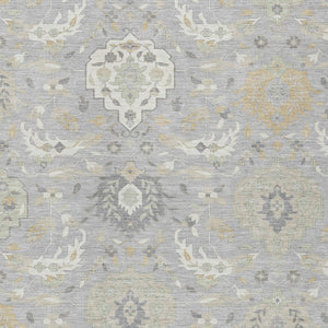 Homeroots 3' Artichoke Green Brown Ivory Damask Washable Area Rug For Indoor Outdoor Spaces, Durable Design 5' X 8' Polyester 599419