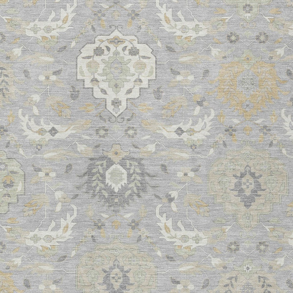 Homeroots 3' Artichoke Green Brown Ivory Damask Washable Area Rug For Indoor Outdoor Spaces, Durable Design 5' X 8' Polyester 599419