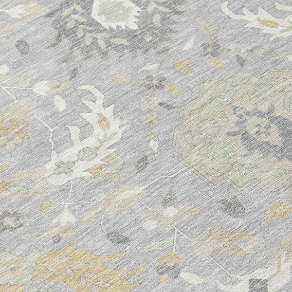 Homeroots 3' Artichoke Green Brown Ivory Damask Washable Area Rug For Indoor Outdoor Spaces, Durable Design 5' X 8' Polyester 599419