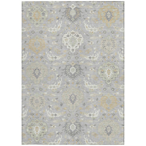 Homeroots 3' Artichoke Green Brown Ivory Damask Washable Area Rug For Indoor Outdoor Spaces, Durable Design 9' X 12' Polyester 599422