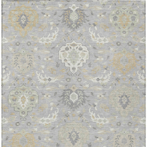 Homeroots 3' Artichoke Green Brown Ivory Damask Washable Area Rug For Indoor Outdoor Spaces, Durable Design 10' X 14' Polyester 599423