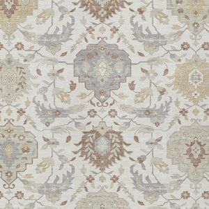 Homeroots 3' Artichoke Green Brown Ivory Damask Washable Area Rug For Indoor Outdoor Spaces, Durable Design 3' X 5' Polyester 599424