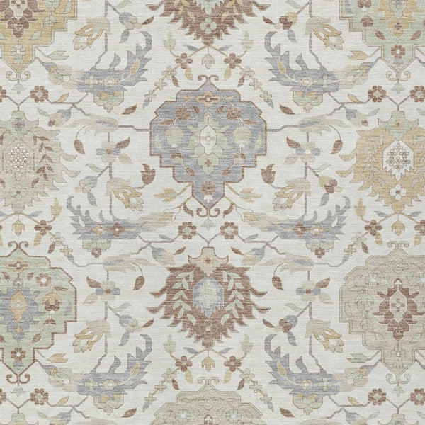 Homeroots 3' Artichoke Green Brown Ivory Damask Washable Area Rug For Indoor Outdoor Spaces, Durable Design 3' X 5' Polyester 599424