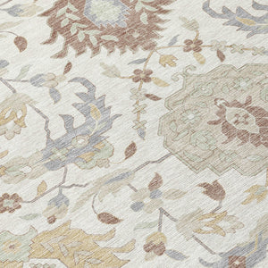 Homeroots 3' Artichoke Green Brown Ivory Damask Washable Area Rug For Indoor Outdoor Spaces, Durable Design 8' X 10' Polyester 599427