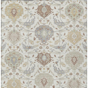Homeroots 3' Artichoke Green Brown Ivory Damask Washable Area Rug For Indoor Outdoor Spaces, Durable Design 9' X 12' Polyester 599428