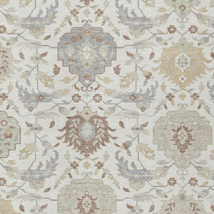 Homeroots 3' Artichoke Green Brown Ivory Damask Washable Area Rug For Indoor Outdoor Spaces, Durable Design 9' X 12' Polyester 599428