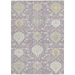 Homeroots 3' Artichoke Green Brown Ivory Damask Washable Area Rug For Indoor Outdoor Spaces, Durable Design 5' X 8' Polyester 599431