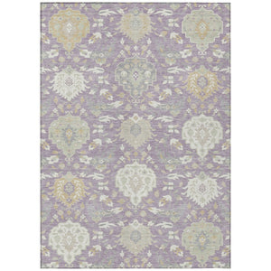 HomeRoots 5' Elegant Lavender, Gold & Green Damask Area Rug - Washable Indoor/Outdoor for Timeless Style 5' X 8' 599431