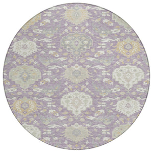 HomeRoots 5' Elegant Lavender, Gold & Green Damask Area Rug - Washable Indoor/Outdoor for Timeless Style 8' Round 599432