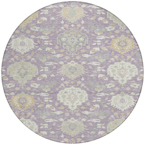 Homeroots 3' Artichoke Green Brown Ivory Damask Washable Area Rug For Indoor Outdoor Spaces, Durable Design 8' Round Polyester 599432