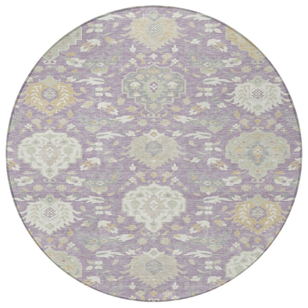 Homeroots 3' Artichoke Green Brown Ivory Damask Washable Area Rug For Indoor Outdoor Spaces, Durable Design 8' Round Polyester 599432