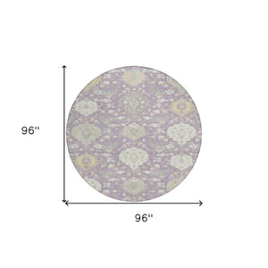 Homeroots 3' Artichoke Green Brown Ivory Damask Washable Area Rug For Indoor Outdoor Spaces, Durable Design 8' Round Polyester 599432