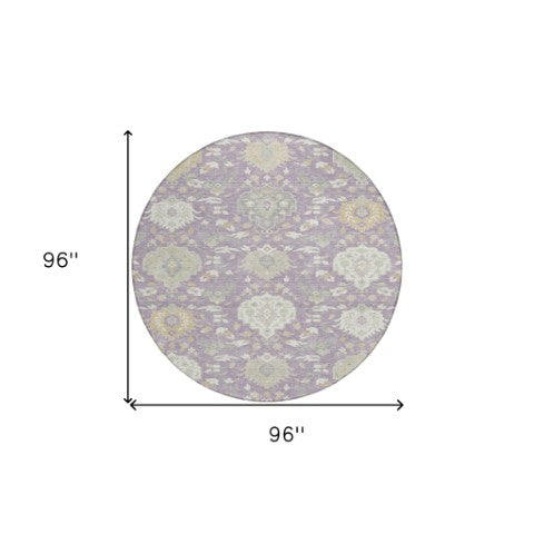 Homeroots 3' Artichoke Green Brown Ivory Damask Washable Area Rug For Indoor Outdoor Spaces, Durable Design 8' Round Polyester 599432