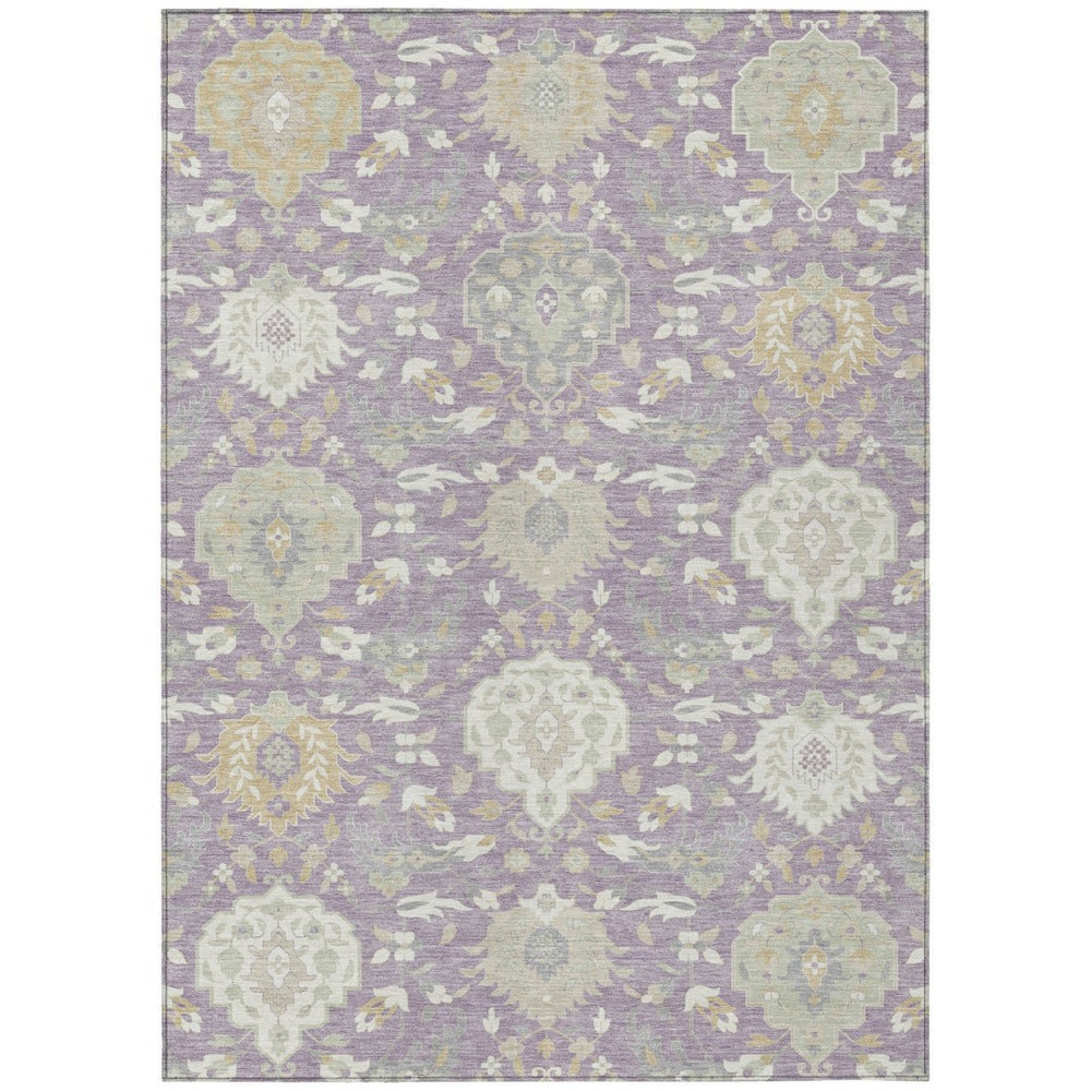 HomeRoots 9' X 12' Elegant Lavender, Gold & Green Damask Area Rug - Stylish, Durable, Washable for Indoor/Outdoor Use 599434