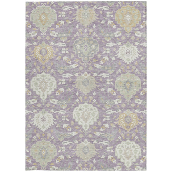 Homeroots 3' Artichoke Green Brown Ivory Damask Washable Area Rug For Indoor Outdoor Spaces, Durable Design 10' X 14' Polyester 599435