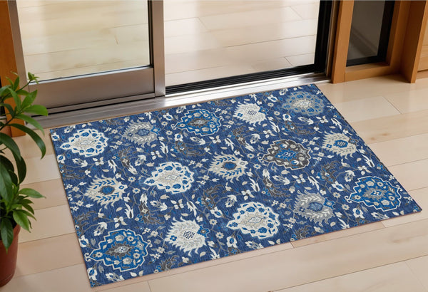 Homeroots 3' Artichoke Green Brown Ivory Damask Washable Area Rug For Indoor Outdoor Spaces, Durable Design 3' X 5' Polyester 599436