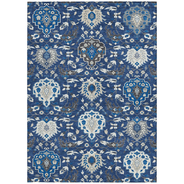 Homeroots 3' Artichoke Green Brown Ivory Damask Washable Area Rug For Indoor Outdoor Spaces, Durable Design 5' X 8' Polyester 599437