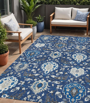 Homeroots 3' Artichoke Green Brown Ivory Damask Washable Area Rug For Indoor Outdoor Spaces, Durable Design 5' X 8' Polyester 599437