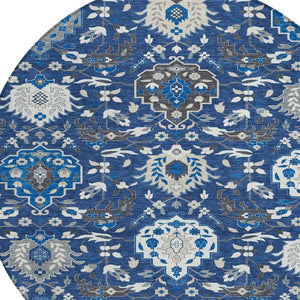 Homeroots 3' Artichoke Green Brown Ivory Damask Washable Area Rug For Indoor Outdoor Spaces, Durable Design 8' Round Polyester 599438