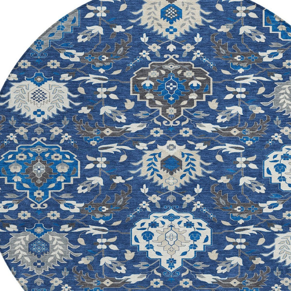 Homeroots 3' Artichoke Green Brown Ivory Damask Washable Area Rug For Indoor Outdoor Spaces, Durable Design 8' Round Polyester 599438