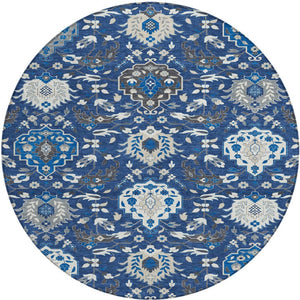 Homeroots 3' Artichoke Green Brown Ivory Damask Washable Area Rug For Indoor Outdoor Spaces, Durable Design 8' Round Polyester 599438