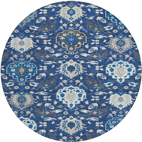 Homeroots 3' Artichoke Green Brown Ivory Damask Washable Area Rug For Indoor Outdoor Spaces, Durable Design 8' Round Polyester 599438