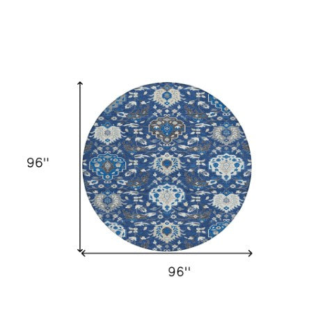 Homeroots 3' Artichoke Green Brown Ivory Damask Washable Area Rug For Indoor Outdoor Spaces, Durable Design 8' Round Polyester 599438