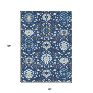 Homeroots 3' Artichoke Green Brown Ivory Damask Washable Area Rug For Indoor Outdoor Spaces, Durable Design 10' X 14' Polyester 599441