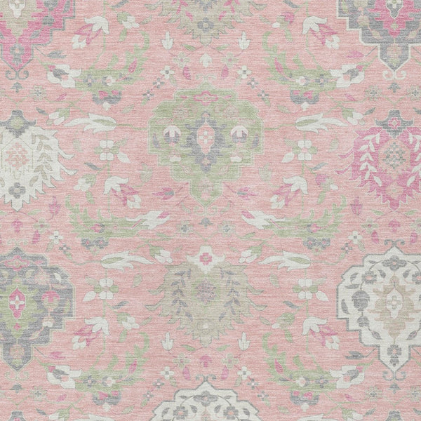 Homeroots 3' Artichoke Green Brown Ivory Damask Washable Area Rug For Indoor Outdoor Spaces, Durable Design 5' X 8' Polyester 599443