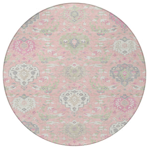 Homeroots 3' Artichoke Green Brown Ivory Damask Washable Area Rug For Indoor Outdoor Spaces, Durable Design 8' Round Polyester 599444