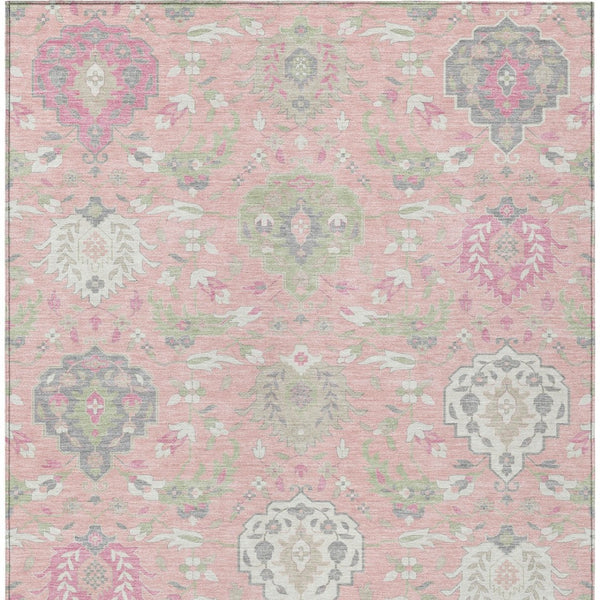 Homeroots 3' Artichoke Green Brown Ivory Damask Washable Area Rug For Indoor Outdoor Spaces, Durable Design 8' X 10' Polyester 599445