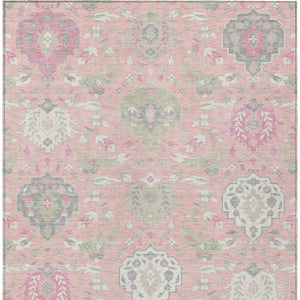 Homeroots 3' Artichoke Green Brown Ivory Damask Washable Area Rug For Indoor Outdoor Spaces, Durable Design 9' X 12' Polyester 599446