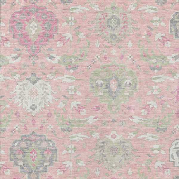 Homeroots 3' Artichoke Green Brown Ivory Damask Washable Area Rug For Indoor Outdoor Spaces, Durable Design 9' X 12' Polyester 599446