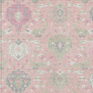 Homeroots 3' Artichoke Green Brown Ivory Damask Washable Area Rug For Indoor Outdoor Spaces, Durable Design 10' X 14' Polyester 599447