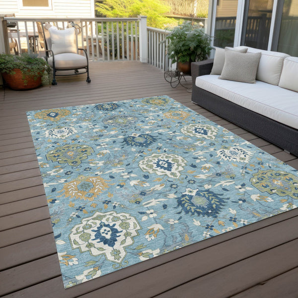 Homeroots 3' Artichoke Green Brown Ivory Damask Washable Area Rug For Indoor Outdoor Spaces, Durable Design 3' X 5' Polyester 599448