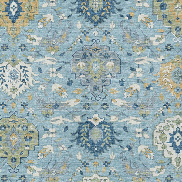 Homeroots 3' Artichoke Green Brown Ivory Damask Washable Area Rug For Indoor Outdoor Spaces, Durable Design 5' X 8' Polyester 599449