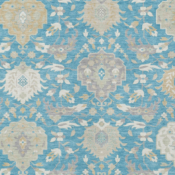 Homeroots 3' Artichoke Green Brown Ivory Damask Washable Area Rug For Indoor Outdoor Spaces, Durable Design 3' X 5' Polyester 599454