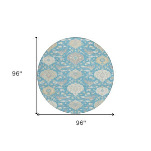 Homeroots 3' Artichoke Green Brown Ivory Damask Washable Area Rug For Indoor Outdoor Spaces, Durable Design 8' Round Polyester 599456