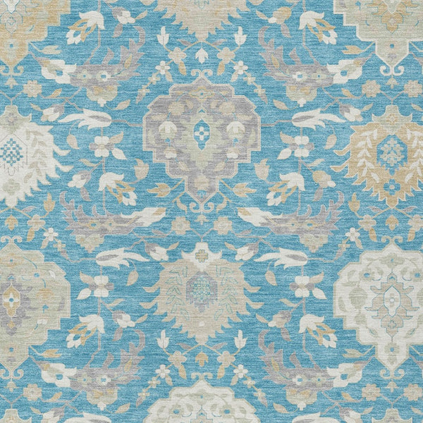 Homeroots 3' Artichoke Green Brown Ivory Damask Washable Area Rug For Indoor Outdoor Spaces, Durable Design 8' X 10' Polyester 599457