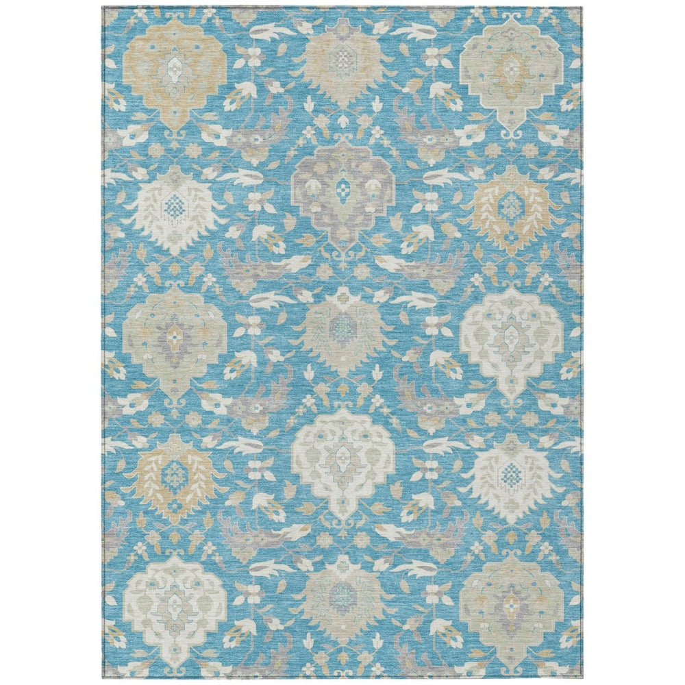 HomeRoots 9' X 12' Stylish Teal Blue Gray Ivory Damask Area Rug - Durable, Washable & Ideal for Indoor/Outdoor Use 599458